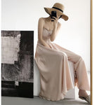 Casual Satin Flare Maxi Wide Leg Pants Women High Waist Solid Thin Loose Chiffon Trousers Summer  Skirt Pants
