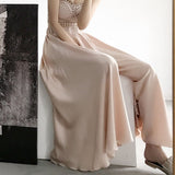 Casual Satin Flare Maxi Wide Leg Pants Women High Waist Solid Thin Loose Chiffon Trousers Summer  Skirt Pants