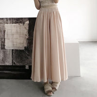 Casual Satin Flare Maxi Wide Leg Pants Women High Waist Solid Thin Loose Chiffon Trousers Summer  Skirt Pants