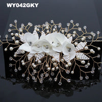 New Design Handmade Crystal Wedding Hair Accessories Tiara Headband Headpiece Simulated Pearl Bridal Hair Jewelry