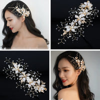 New Design Handmade Crystal Wedding Hair Accessories Tiara Headband Headpiece Simulated Pearl Bridal Hair Jewelry