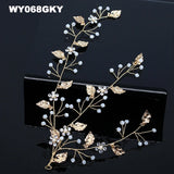 New Design Handmade Crystal Wedding Hair Accessories Tiara Headband Headpiece Simulated Pearl Bridal Hair Jewelry