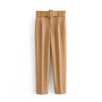 suit pants woman high waist pants sashes pockets office ladies pants fashion middle aged pink yellow pants