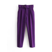 suit pants woman high waist pants sashes pockets office ladies pants fashion middle aged pink yellow pants