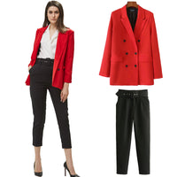 suit pants woman high waist pants sashes pockets office ladies pants fashion middle aged pink yellow pants