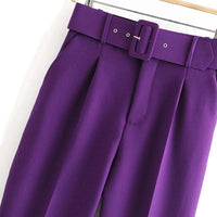 suit pants woman high waist pants sashes pockets office ladies pants fashion middle aged pink yellow pants
