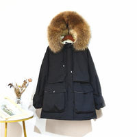 Winter Jacket Women Large Natural Fox Fur White Duck Down Coat Thick Parkas Warm Sash Tie Up Zipper Down Snow Outerwear