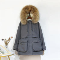 Winter Jacket Women Large Natural Fox Fur White Duck Down Coat Thick Parkas Warm Sash Tie Up Zipper Down Snow Outerwear