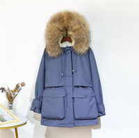 Winter Jacket Women Large Natural Fox Fur White Duck Down Coat Thick Parkas Warm Sash Tie Up Zipper Down Snow Outerwear