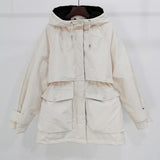 Winter Jacket Women Large Natural Fox Fur White Duck Down Coat Thick Parkas Warm Sash Tie Up Zipper Down Snow Outerwear