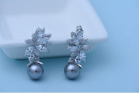 New Hot Selling Statement Brincos Micro Paved Tiny CZ Gray Simulated Pearl Drop Earrings for Women Dangle Jewelry Gift