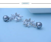 New Hot Selling Statement Brincos Micro Paved Tiny CZ Gray Simulated Pearl Drop Earrings for Women Dangle Jewelry Gift