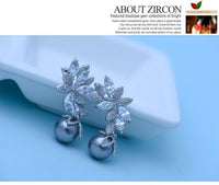 New Hot Selling Statement Brincos Micro Paved Tiny CZ Gray Simulated Pearl Drop Earrings for Women Dangle Jewelry Gift