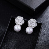 Trendy Style Camellia Flower Stud Earrings Pearl Flower Big Brand Eesign Earring Boucle Femme Pendante Chic Jewelry
