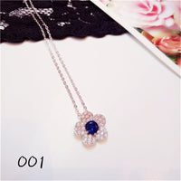 Necklace Pendants For Women S925 Clavicle Chain Sapphire Gemstone Sterling Silver Fine Jewelry Simple Pendant Blue Colar