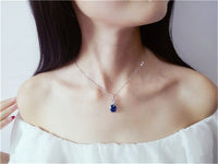 Necklace Pendants For Women S925 Clavicle Chain Sapphire Gemstone Sterling Silver Fine Jewelry Simple Pendant Blue Colar
