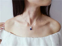 Necklace Pendants For Women S925 Clavicle Chain Sapphire Gemstone Sterling Silver Fine Jewelry Simple Pendant Blue Colar