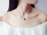 Necklace Pendants For Women S925 Clavicle Chain Sapphire Gemstone Sterling Silver Fine Jewelry Simple Pendant Blue Colar