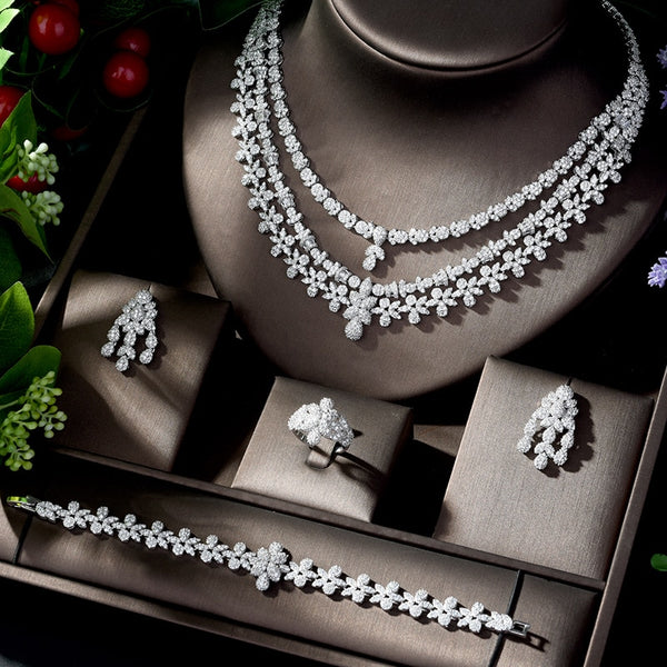 4pcs Bridal Zirconia Jewelry Sets Luxury Dubai Nigeria Crystal Wedding Jewelry Sets for Women Party