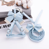 Pink Stripe Dog Collars And Harnesses Cotton Bows Girl Boy Pet Leash Set Outdoor Walking For Chihuahua S M Accessories
