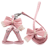 Pink Stripe Dog Collars And Harnesses Cotton Bows Girl Boy Pet Leash Set Outdoor Walking For Chihuahua S M Accessories