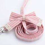 Pink Stripe Dog Collars And Harnesses Cotton Bows Girl Boy Pet Leash Set Outdoor Walking For Chihuahua S M Accessories