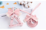 Pink Stripe Dog Collars And Harnesses Cotton Bows Girl Boy Pet Leash Set Outdoor Walking For Chihuahua S M Accessories