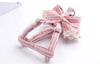 Pink Stripe Dog Collars And Harnesses Cotton Bows Girl Boy Pet Leash Set Outdoor Walking For Chihuahua S M Accessories