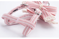 Pink Stripe Dog Collars And Harnesses Cotton Bows Girl Boy Pet Leash Set Outdoor Walking For Chihuahua S M Accessories