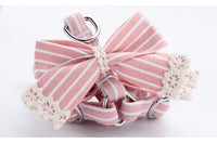 Pink Stripe Dog Collars And Harnesses Cotton Bows Girl Boy Pet Leash Set Outdoor Walking For Chihuahua S M Accessories