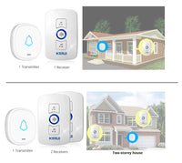 Home Security Welcome Wireless Doorbell Smart Chimes Doorbell Alarm LED light 32 Songs with Waterproof Touch Button