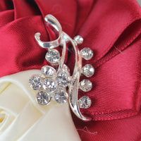 Best Man Groom Boutonniere Ivory Wine Red Satin Rose Flower Corsage Wedding Party Prom Man Suit Brooch Flowers de novia