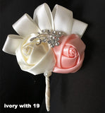 Best Man Groom Boutonniere Ivory Wine Red Satin Rose Flower Corsage Wedding Party Prom Man Suit Brooch Flowers de novia