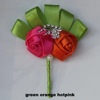 Best Man Groom Boutonniere Ivory Wine Red Satin Rose Flower Corsage Wedding Party Prom Man Suit Brooch Flowers de novia