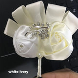 Best Man Groom Boutonniere Ivory Wine Red Satin Rose Flower Corsage Wedding Party Prom Man Suit Brooch Flowers de novia