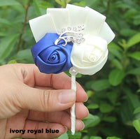 Best Man Groom Boutonniere Ivory Wine Red Satin Rose Flower Corsage Wedding Party Prom Man Suit Brooch Flowers de novia
