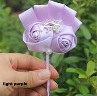 Best Man Groom Boutonniere Ivory Wine Red Satin Rose Flower Corsage Wedding Party Prom Man Suit Brooch Flowers de novia