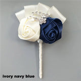Best Man Groom Boutonniere Ivory Wine Red Satin Rose Flower Corsage Wedding Party Prom Man Suit Brooch Flowers de novia