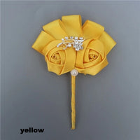Best Man Groom Boutonniere Ivory Wine Red Satin Rose Flower Corsage Wedding Party Prom Man Suit Brooch Flowers de novia