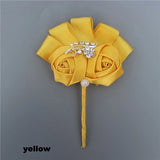 Best Man Groom Boutonniere Ivory Wine Red Satin Rose Flower Corsage Wedding Party Prom Man Suit Brooch Flowers de novia