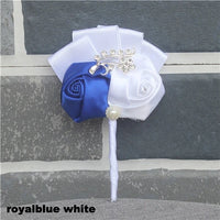 Best Man Groom Boutonniere Ivory Wine Red Satin Rose Flower Corsage Wedding Party Prom Man Suit Brooch Flowers de novia