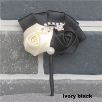 Best Man Groom Boutonniere Ivory Wine Red Satin Rose Flower Corsage Wedding Party Prom Man Suit Brooch Flowers de novia