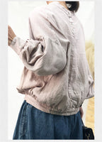 Linen Loose Solid Color Womens Tops And Blouses New O-neck Lantern Sleeve Button 3 Colors Shirts