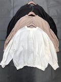 Linen Loose Solid Color Womens Tops And Blouses New O-neck Lantern Sleeve Button 3 Colors Shirts