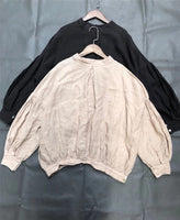 Linen Loose Solid Color Womens Tops And Blouses New O-neck Lantern Sleeve Button 3 Colors Shirts