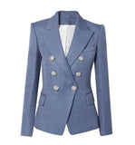 European Casual Slim fitness Metal Gold Button Jacket White Black Khaki Colors Female Blazer