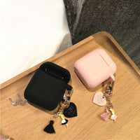 Cute Silicone High Quality Case for Apple Airpods 1 2 Accessories Bluetooth Earphone Case Cover Girl Heart Tassel Decor Key Ring