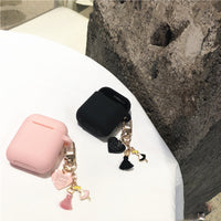 Cute Silicone High Quality Case for Apple Airpods 1 2 Accessories Bluetooth Earphone Case Cover Girl Heart Tassel Decor Key Ring