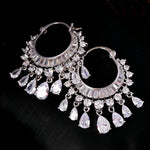 NEW cubic zircon elegant party bridal waterdrop tassel dangle earrings dazzling wedding jewelry accessory