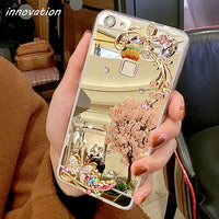 For iphone 5S Case Diamond Rhinestone Mirror Phone Bag Back Cover For iPhone X 8 6 6S 7 Plus XR XS Max Ring Stand Finger Holder